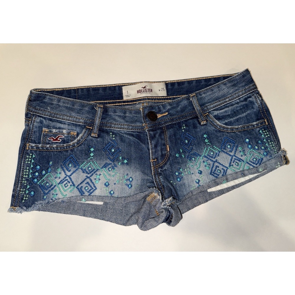 Vintage Hollister Shorts Womens 1 25 Low Rise Dark Micro Aztec Embroidered Y2K